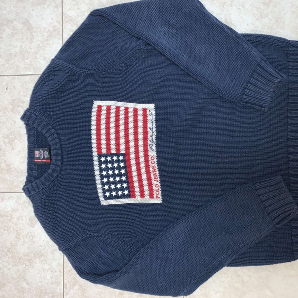 Vintage Polo Jeans Ralph Lauren USA Flag Knit Sweater